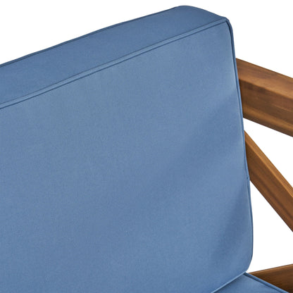 Brava mid-century outdoor club chair with blue water resistant cushions on Tampa Home & Garden Store