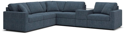 Modmax Sectional Ink, stationary blue fabric sofa by Unique Piece Furniture with glass console on Tampa Home & Garden Store