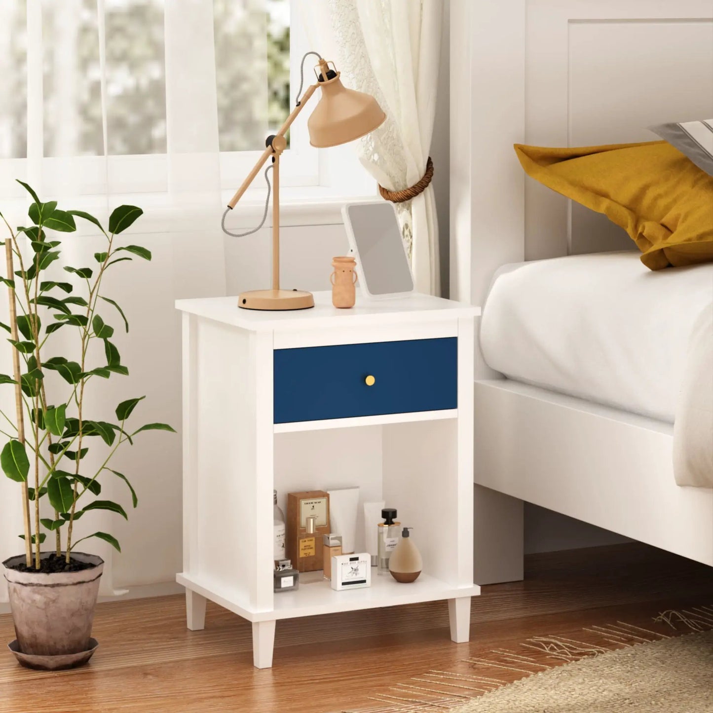Nightstand with 1 drawer and 1 shelf white with blue front by Unique Piece Furniture on Tampa Home & Garden Store