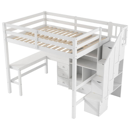 Loft bed with L-shaped desk, drawers, cabinet and storage staircase in white by HouseOfZazla on Tampa Home & Garden Store