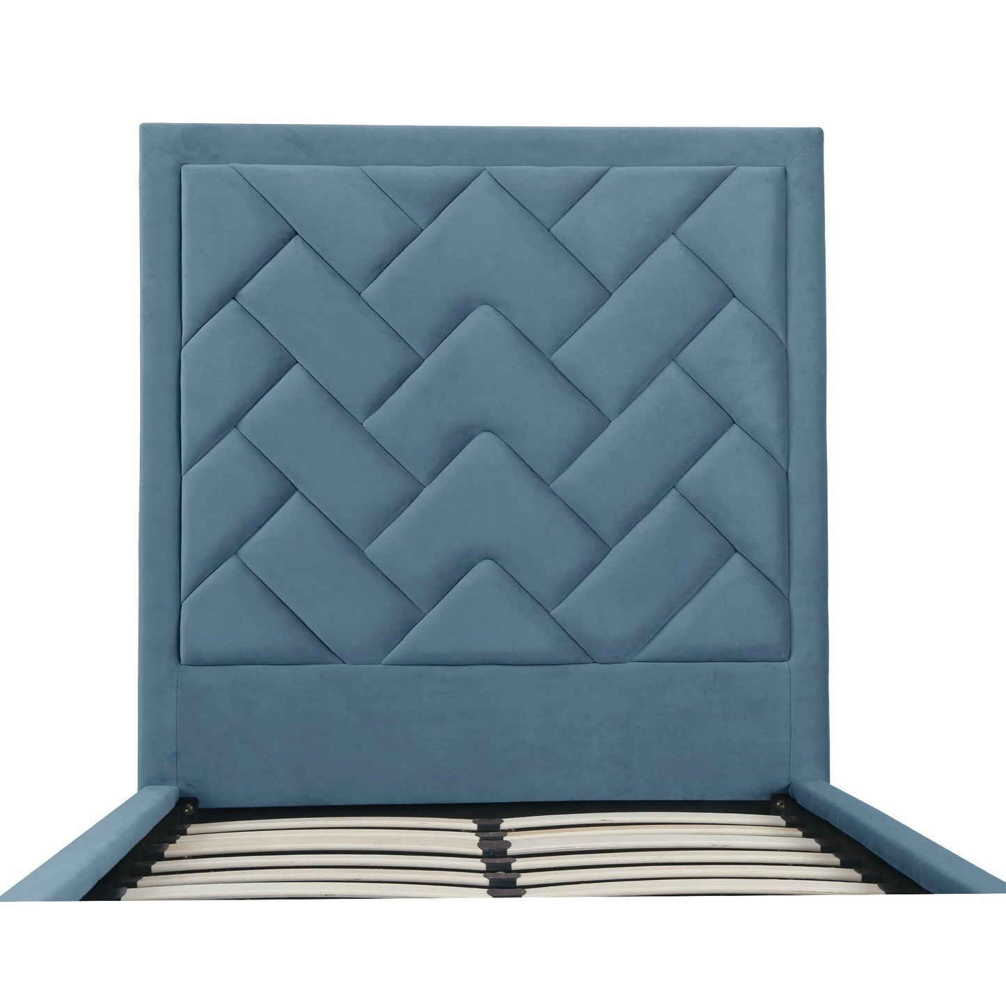 Crosby blue upholstered bed with diamond tufted headboard and slats by HouseOfZazla on Tampa Home & Garden Store
