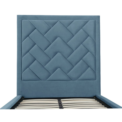 Crosby blue upholstered bed with diamond tufted headboard and slats by HouseOfZazla on Tampa Home & Garden Store