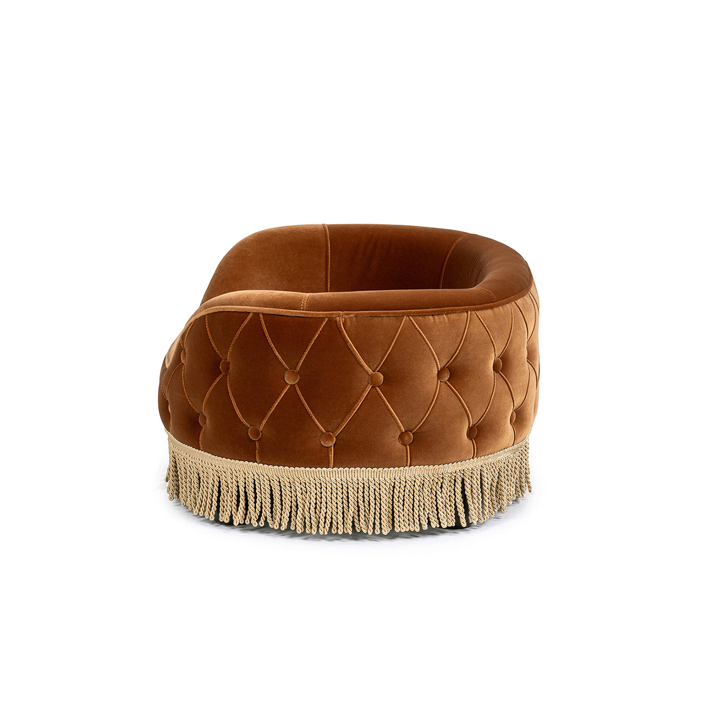 Monroe 33in Dog Sofa Bed - Medium burnt velvet, tufted round design with beige fringe on Tampa Home & Garden Store