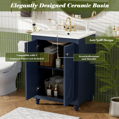 Bathroom vanity navy with countertop, gold faucet and softclose hinges by Unique Piece on Tampa Home & Garden Store
