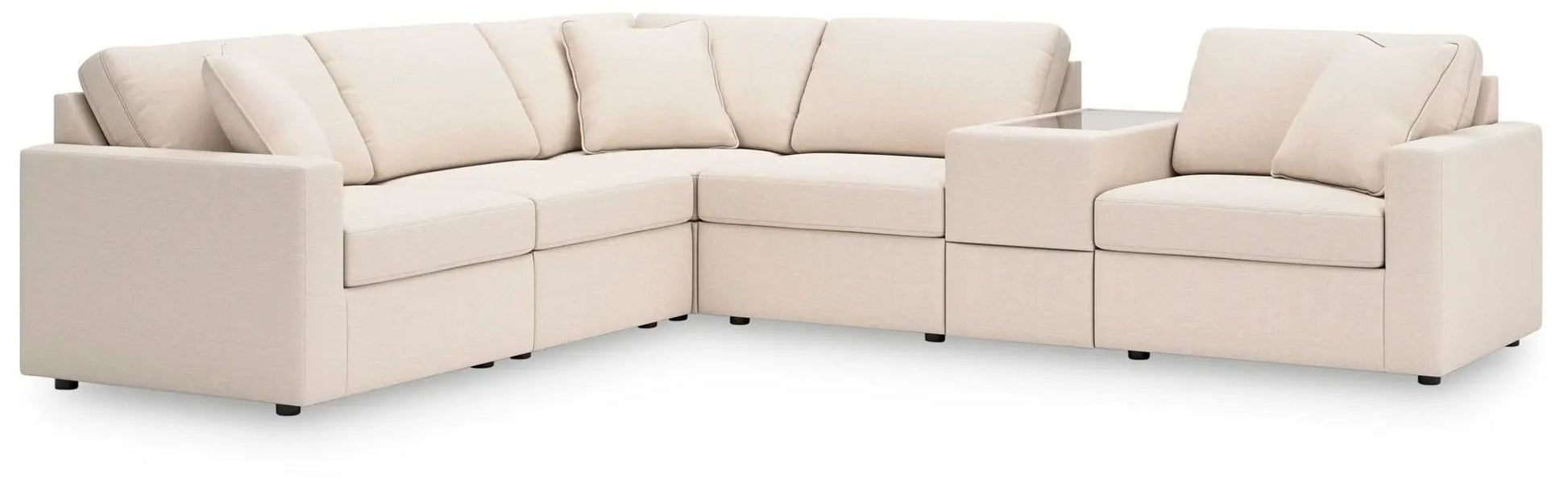 Modmax Oyster stationary Sectional L-shaped beige linen sofa with glass-top console on Tampa Home & Garden Store