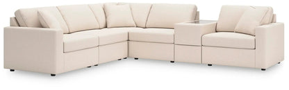 Modmax Oyster stationary Sectional L-shaped beige linen sofa with glass-top console on Tampa Home & Garden Store