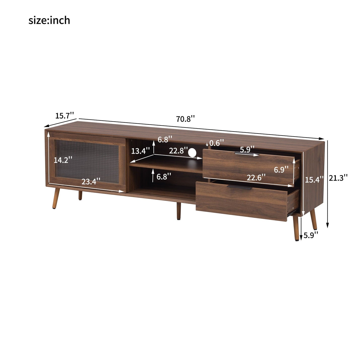Walnut TV Console With Storage And Drawers