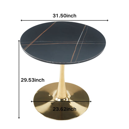 Mid-Century Tulip dining table with round black top and brass pedestal base by HouseOfZazla on Tampa Home & Garden Store