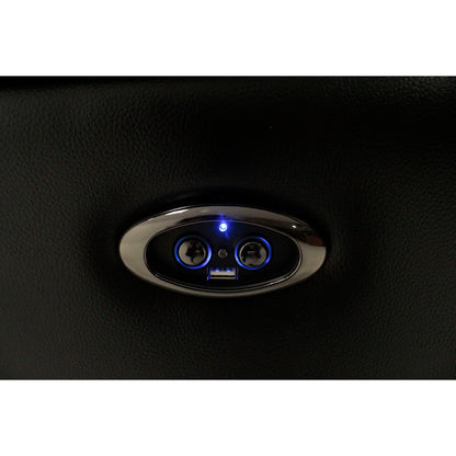 Jupiter leather sectional chrome-ringed circular control panel on black textured surface on Tampa Home & Garden Store