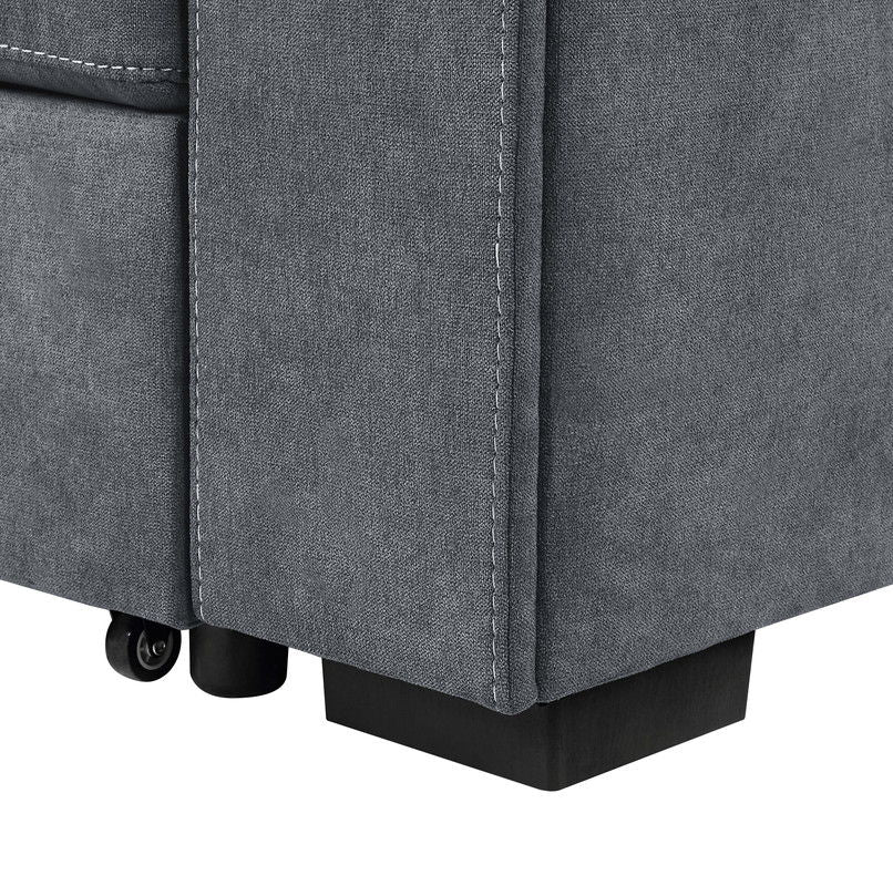 Toby woven fabric sleeper sectional grey with stitched seams and black block leg on Tampa Home & Garden Store