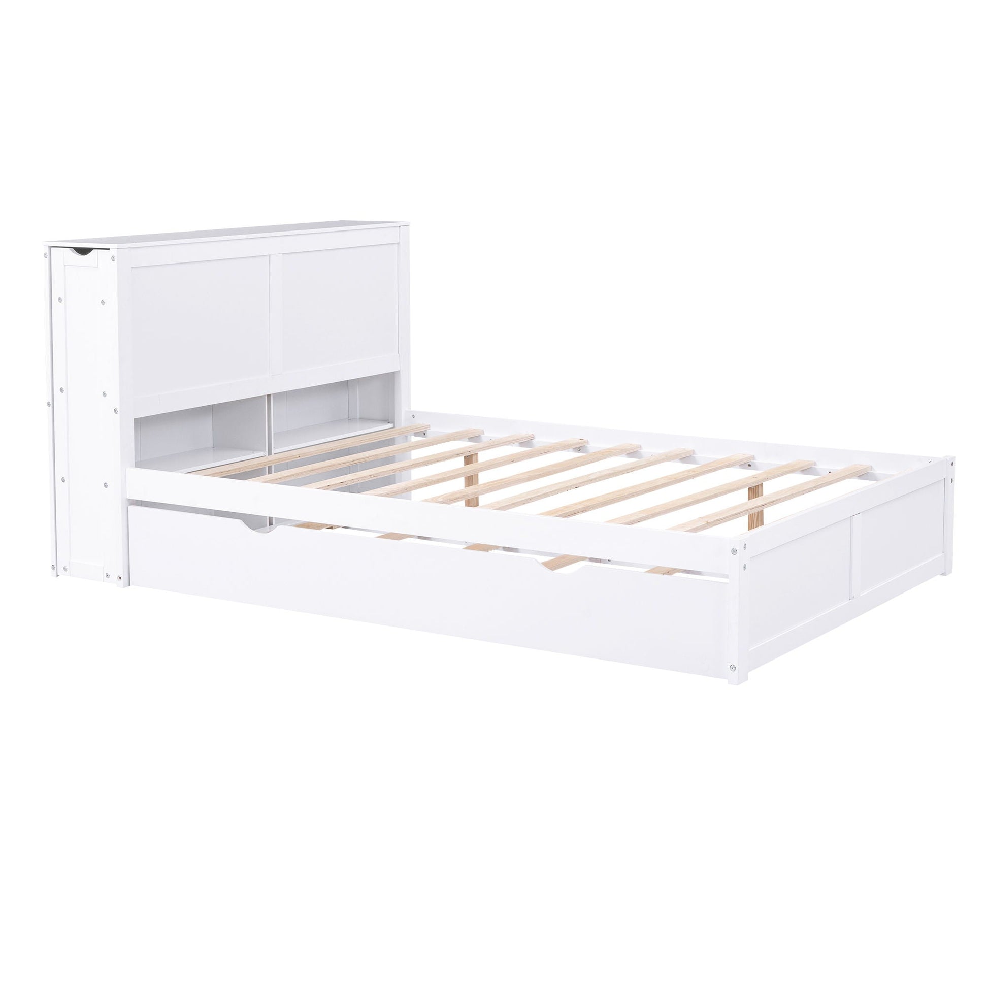 Storage Platform Bed With Pull Out Shelves And Trundle in white finish by HouseOfZazla on Tampa Home & Garden Store