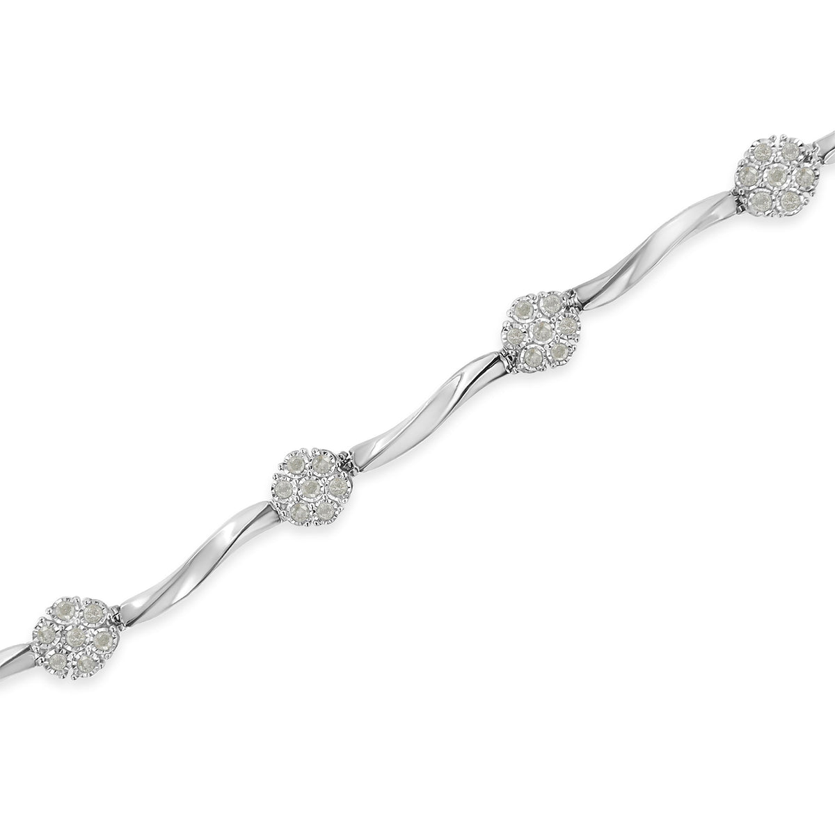 Sterling silver 7-inch diamond cluster tennis bracelet 1.0 cttw twisted bar links by Bids.com on Tampa Home & Garden Store
