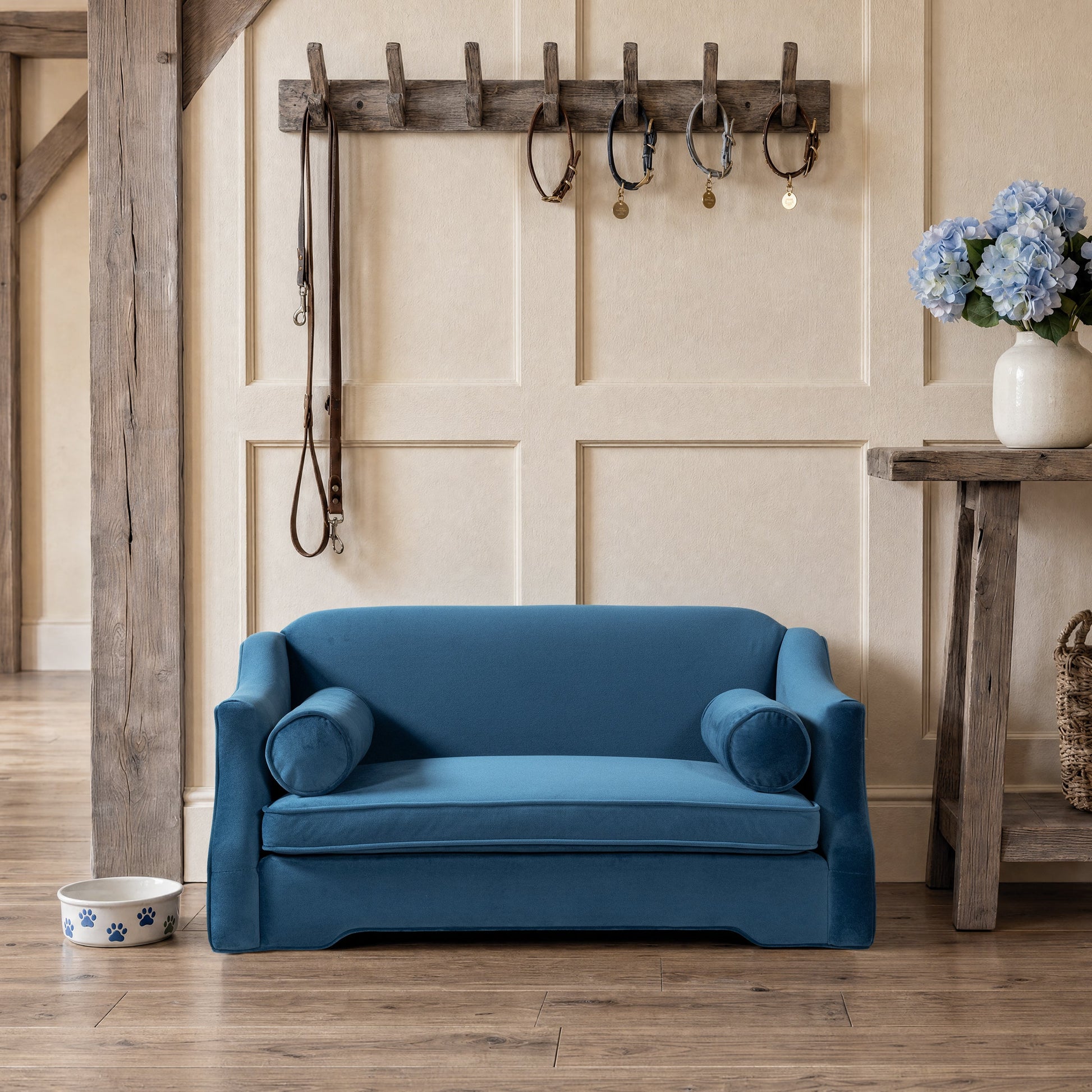 Paloma 35.5in blue satin dog sofa bed, medium, by HouseOfZazla, pet beds on Tampa Home & Garden Store