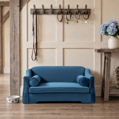 Paloma 35.5in blue satin dog sofa bed, medium, by HouseOfZazla, pet beds on Tampa Home & Garden Store