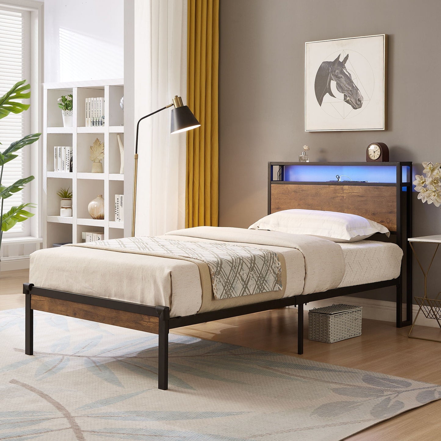A Twin Platform Bed Frame And Under Storage