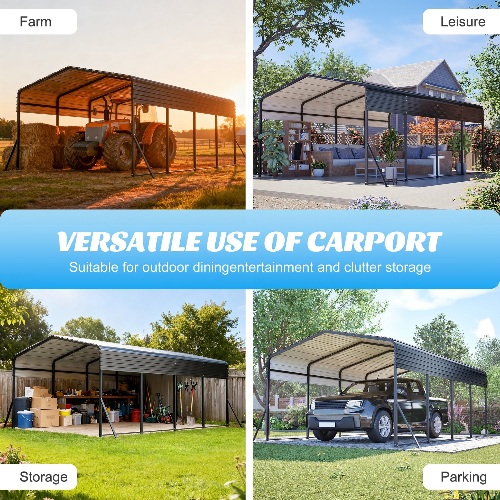 13x20 ft metal carport with upgraded frame by HouseOfZazla black frame storage & leisure on Tampa Home & Garden Store