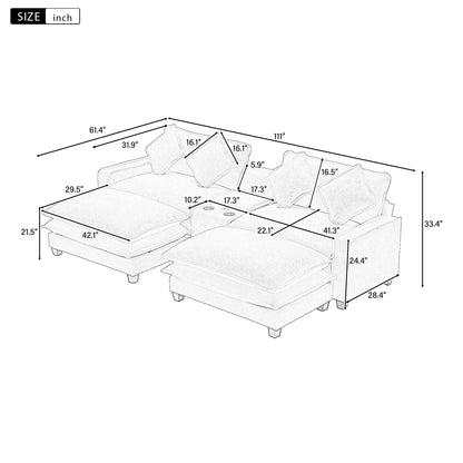 HouseOfZazla 3-piece modern sectional sofa with removable ottomans and USB ports on Tampa Home & Garden Store