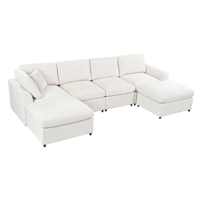 U-Style 6-Seater Modular Sectional Sofa by HouseOfZazla in cream fabric with chaise on Tampa Home & Garden Store