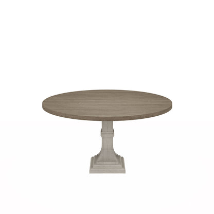Round dining table with wood grain top and gray pedestal base on Tampa Home & Garden Store