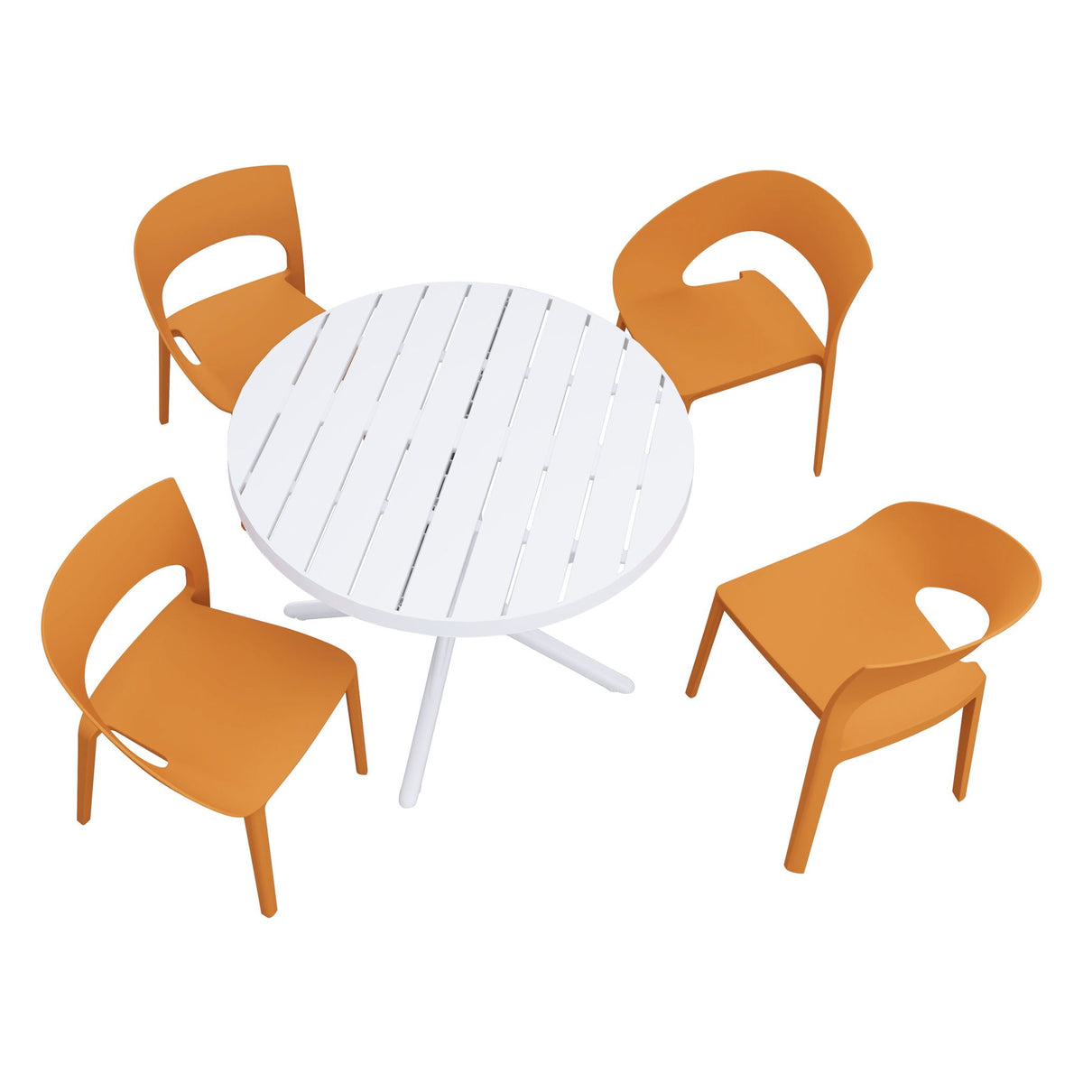 4-piece outdoor dining set orange chairs with white round table by HouseOfZazla on Tampa Home & Garden Store