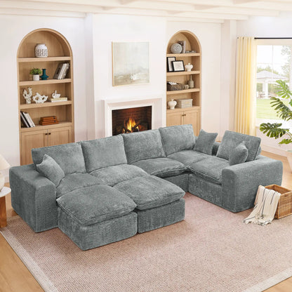 Sectional sofa with moveable ottoman, blue-gray fabric, 3-piece set by Unique Piece Furniture on Tampa Home & Garden Store