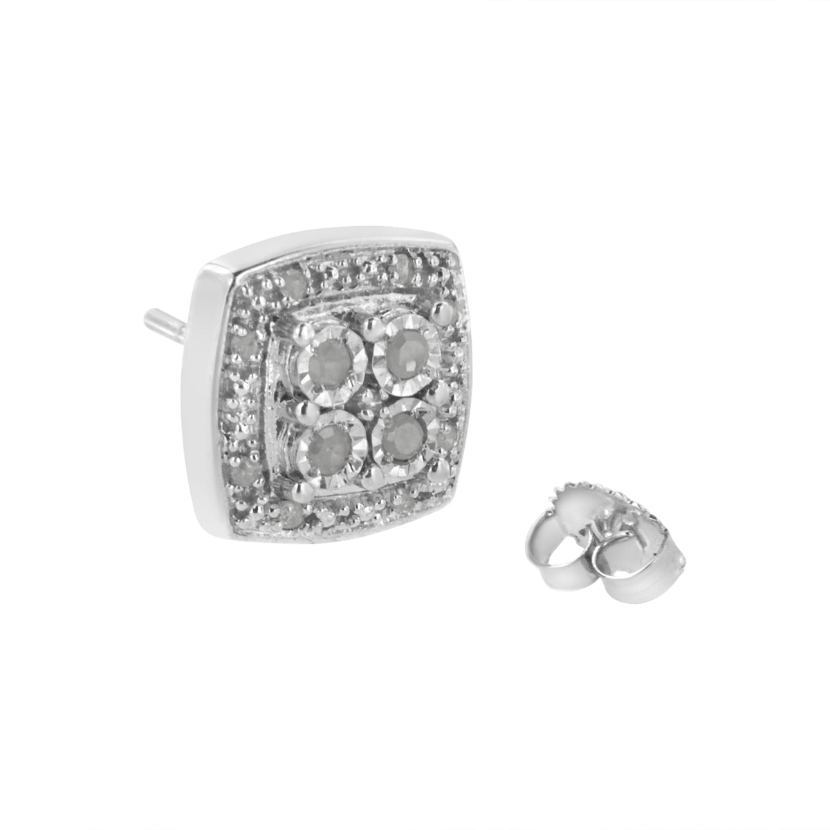 Sterling silver square diamond stud earrings 1/4 cttw I-J color I3 milgrain by Bids.com on Tampa Home & Garden Store