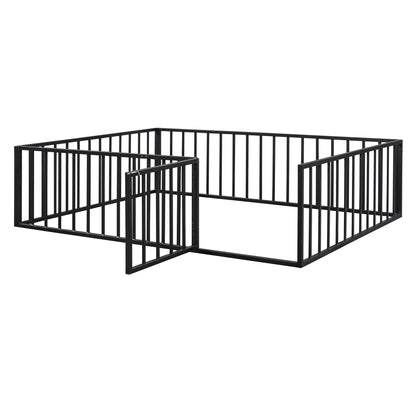Metal floor bed frame with fence and door, black metal panel bed design on Tampa Home & Garden Store