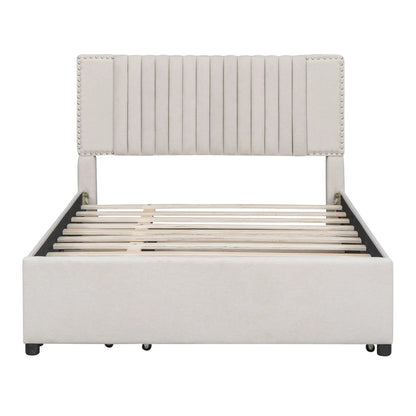Upholstered Platform Bed With Drawers Headboard