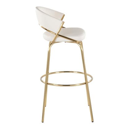 Contemporary swivel barstool set white upholstery, gold metal frame and round footrest on Tampa Home & Garden Store