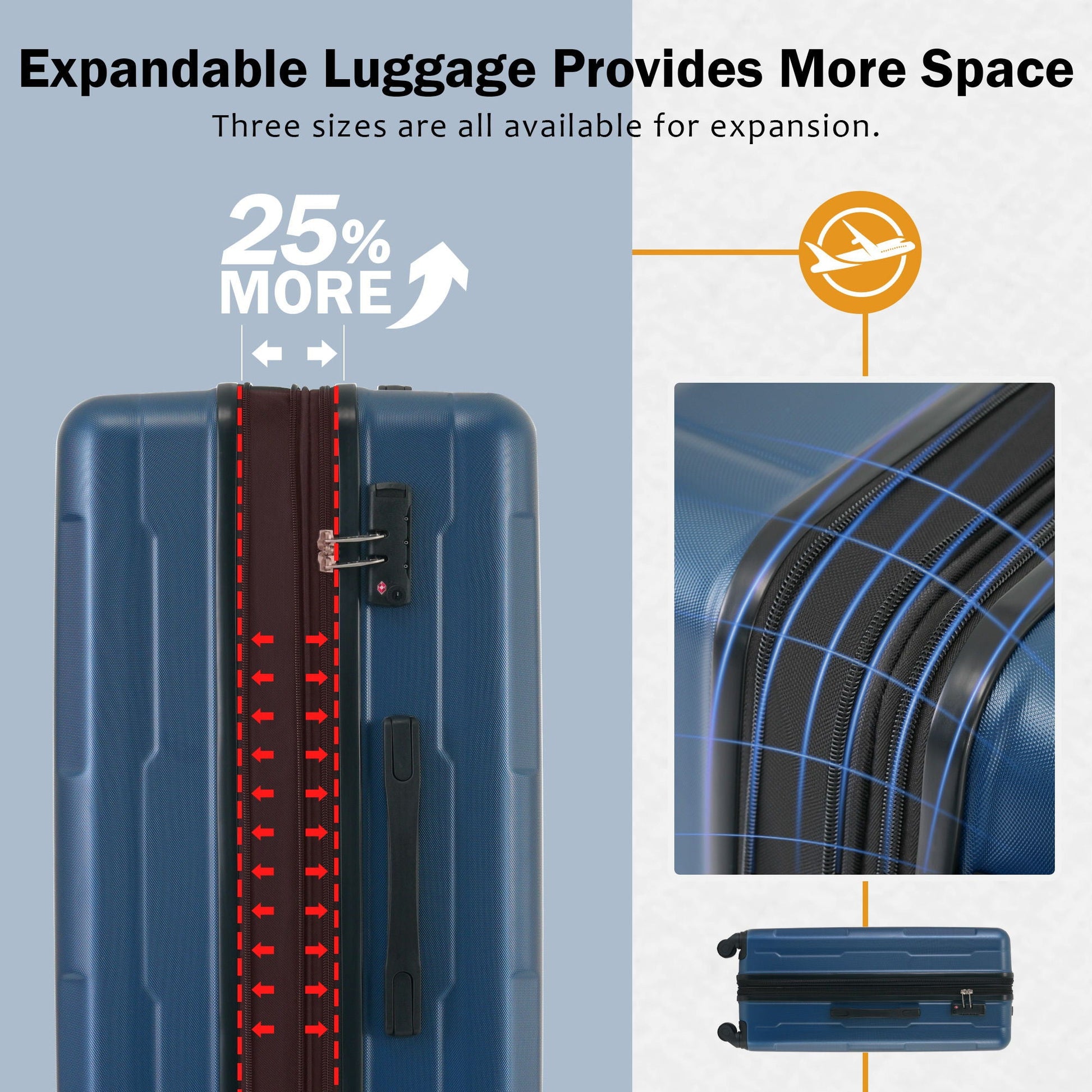 2-piece expandable ABS luggage set with spinner wheels and TSA lock in blue 20in / 28in on Tampa Home & Garden Store
