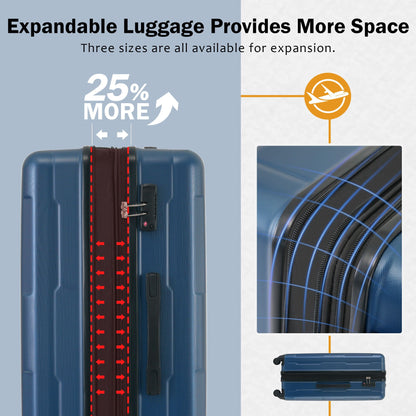2-piece expandable ABS luggage set with spinner wheels and TSA lock in blue 20in / 28in on Tampa Home & Garden Store