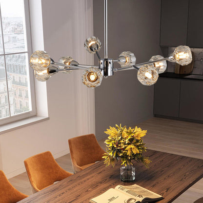 HouseOfZazla 28-inch modern crystal chandelier with 9 lights, chrome arms in dining room on Tampa Home & Garden Store