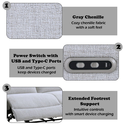 Eastre Power Motion Sofa with USB Port Gray