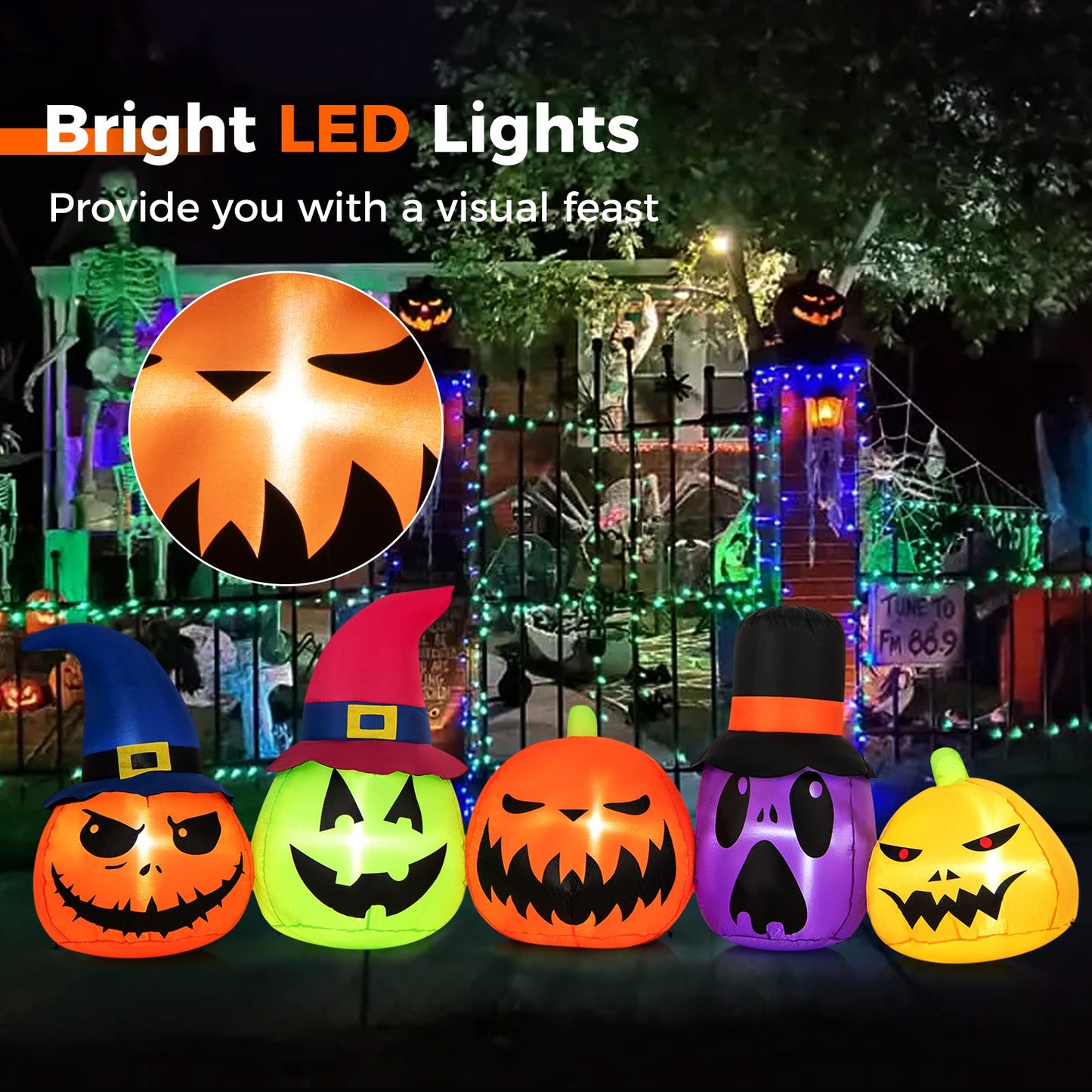 9 ft inflatable pumpkin patch family with built-in LED lights and witch hats DirectDeals on Tampa Home & Garden Store
