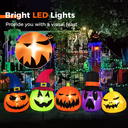 9 ft inflatable pumpkin patch family with built-in LED lights and witch hats DirectDeals on Tampa Home & Garden Store