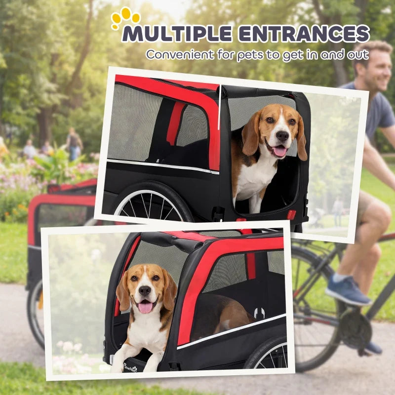 Dog bike trailer by Furr Baby Gifts with red trim, mesh sides, 20in air tires, and reflectors on Tampa Home & Garden Store