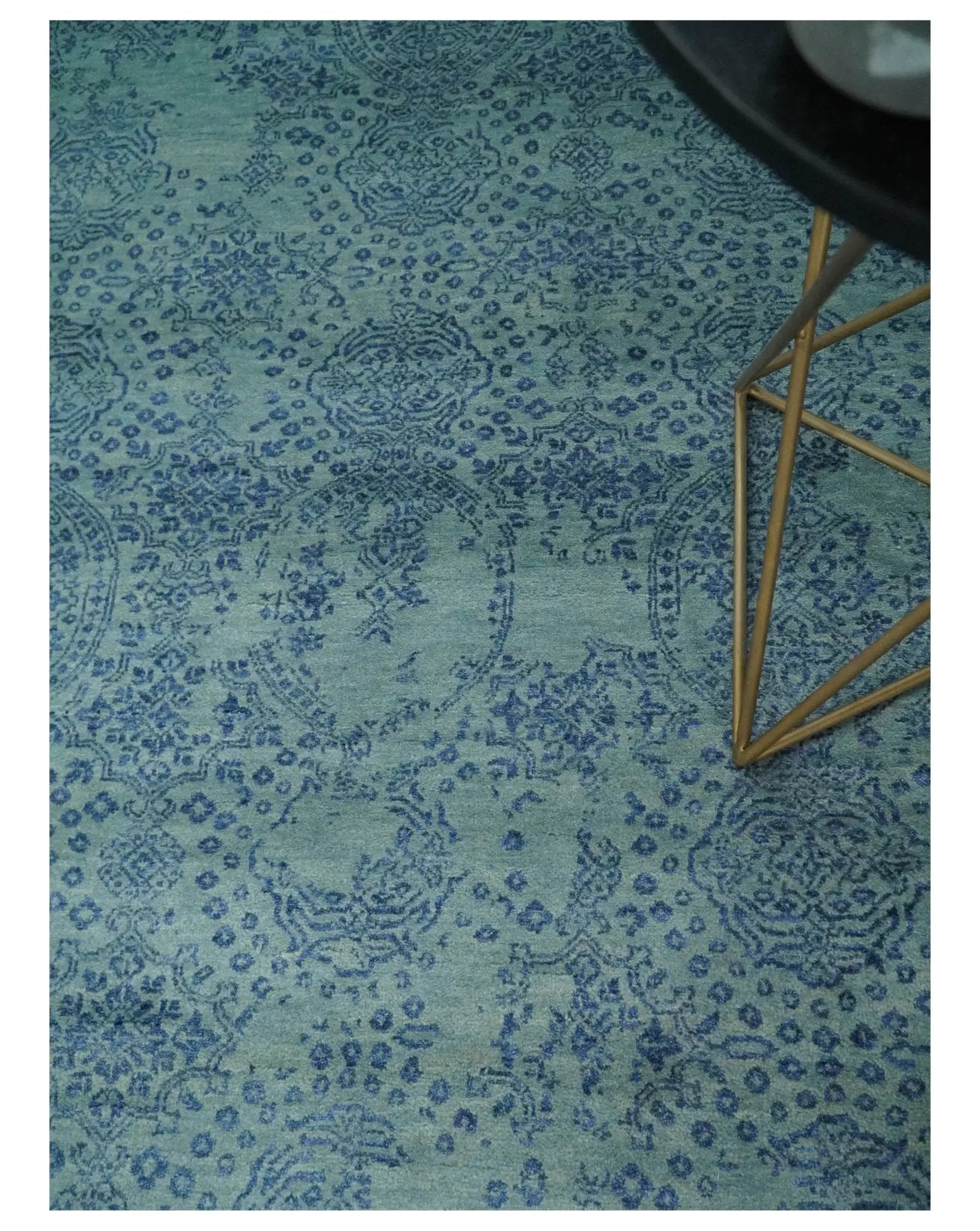 9x12 Fine Hand Knotted Blue and Teal Traditional Vintage Persian Style Antique Wool Rug | AGR33 - Tampa Home & Garden Store