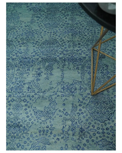 9x12 Fine Hand Knotted Blue and Teal Traditional Vintage Persian Style Antique Wool Rug | AGR33 - Tampa Home & Garden Store