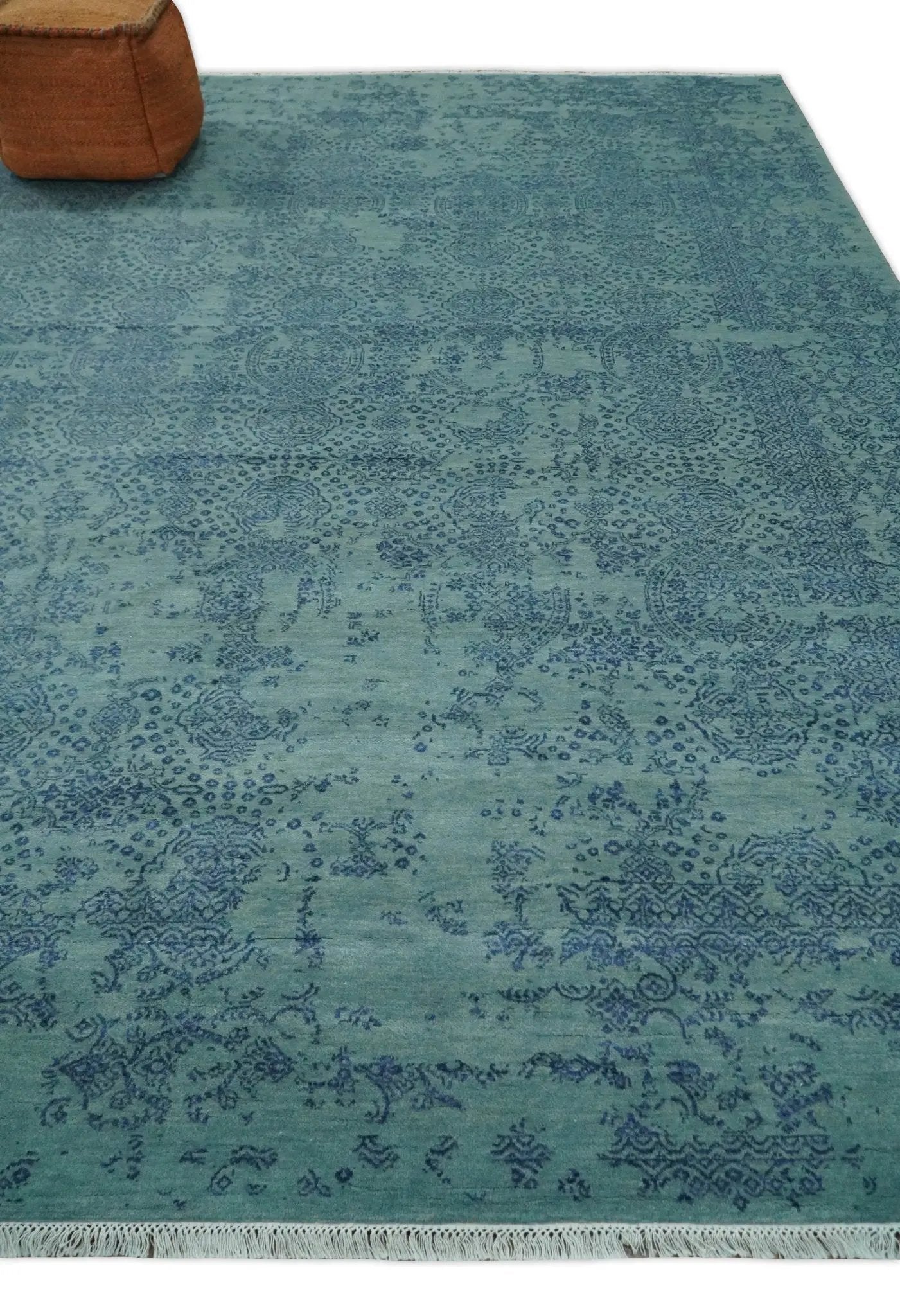 9x12 Fine Hand Knotted Blue and Teal Traditional Vintage Persian Style Antique Wool Rug | AGR33 - Tampa Home & Garden Store