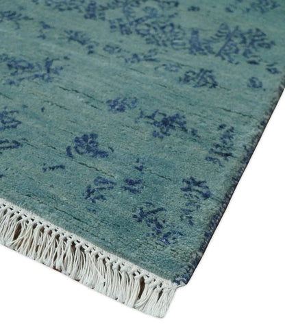 9x12 Fine Hand Knotted Blue and Teal Traditional Vintage Persian Style Antique Wool Rug | AGR33 - Tampa Home & Garden Store