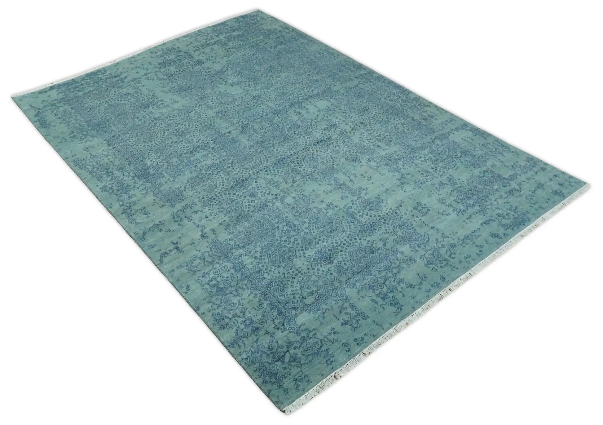 9x12 Fine Hand Knotted Blue and Teal Traditional Vintage Persian Style Antique Wool Rug | AGR33 - Tampa Home & Garden Store