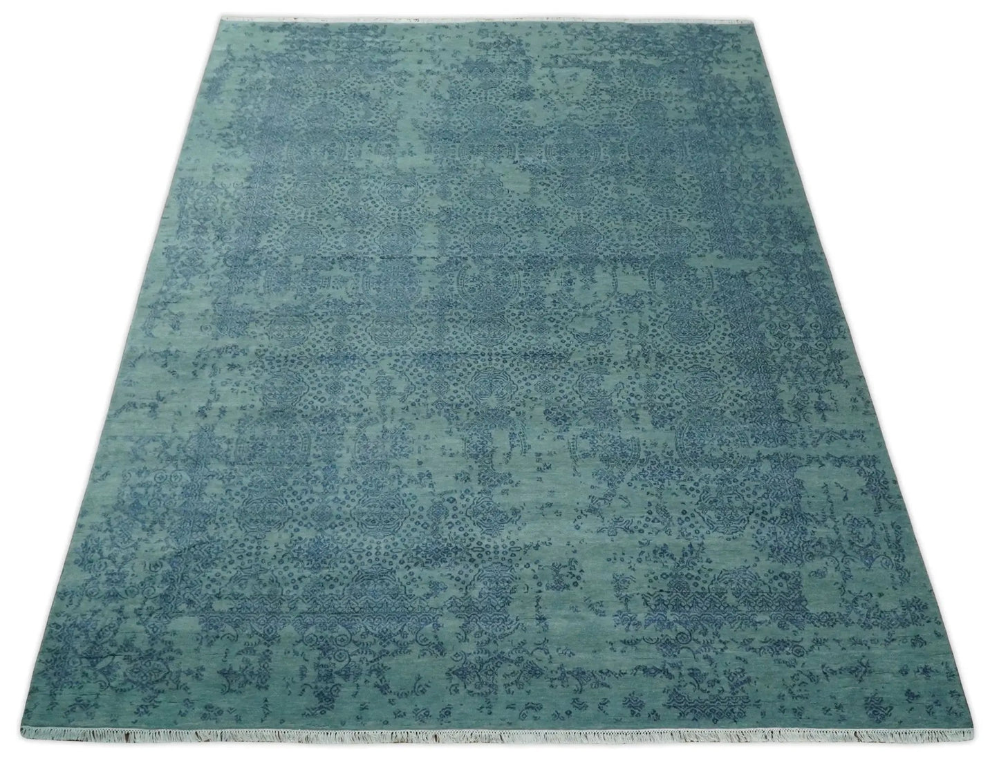 9x12 Fine Hand Knotted Blue and Teal Traditional Vintage Persian Style Antique Wool Rug | AGR33 - Tampa Home & Garden Store