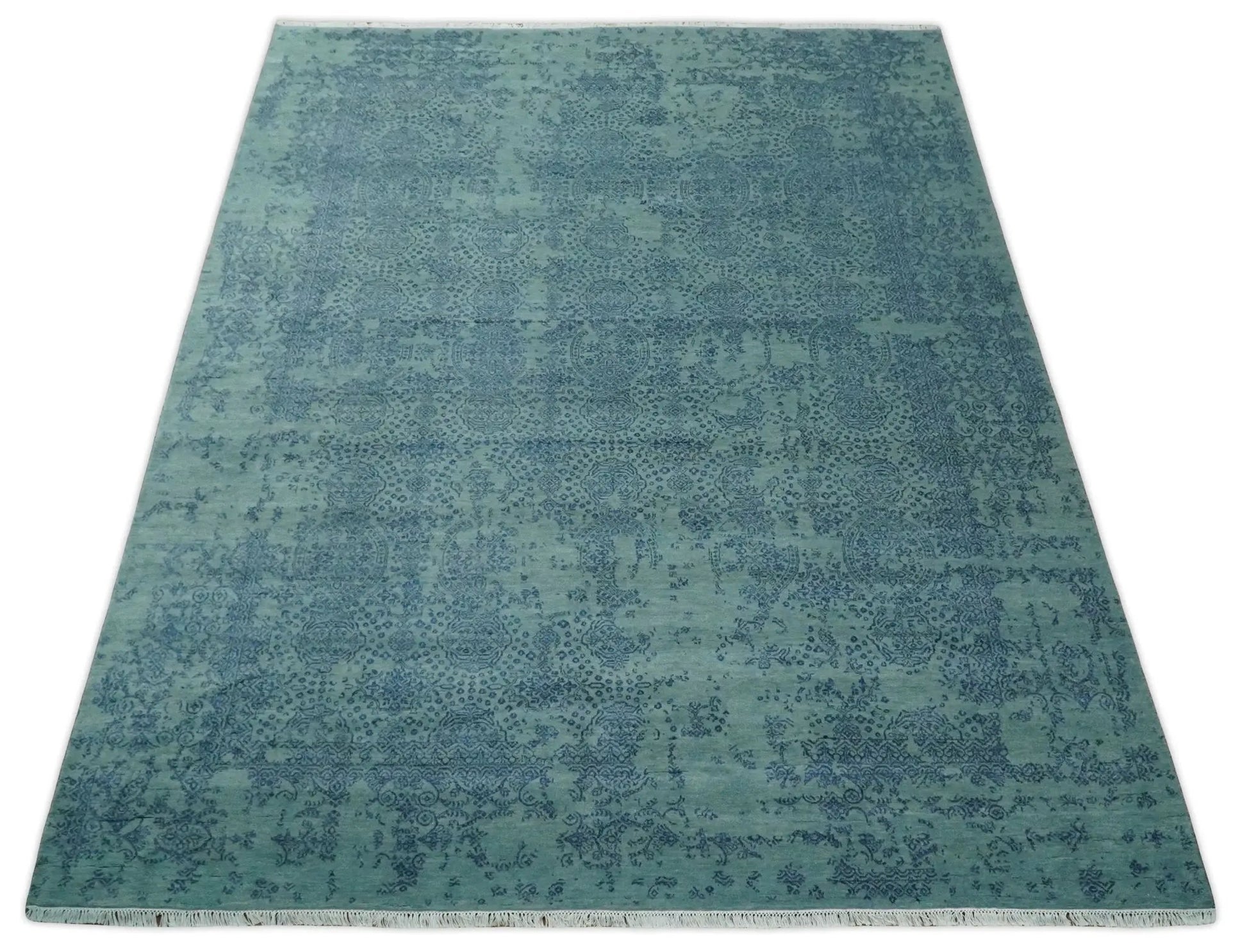 9x12 Fine Hand Knotted Blue and Teal Traditional Vintage Persian Style Antique Wool Rug | AGR33 - Tampa Home & Garden Store