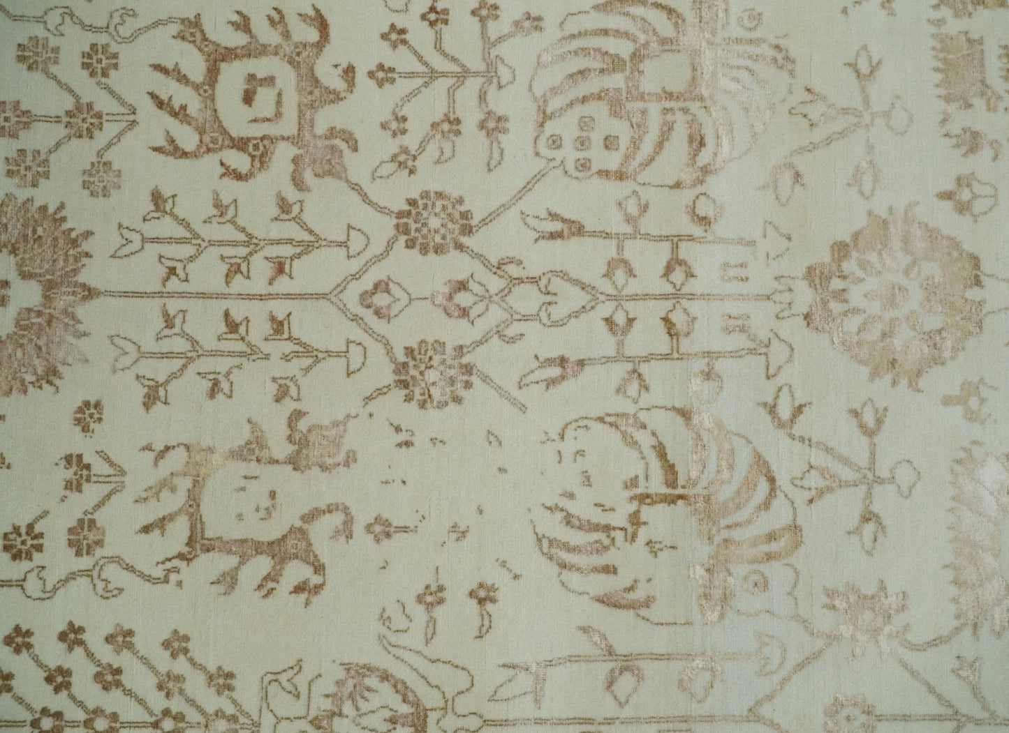 Alfombra antigua de lana y seda, estilo persa tradicional, beige y marrón, fina, anudada a mano, de 23 x 30 cm | AGR46