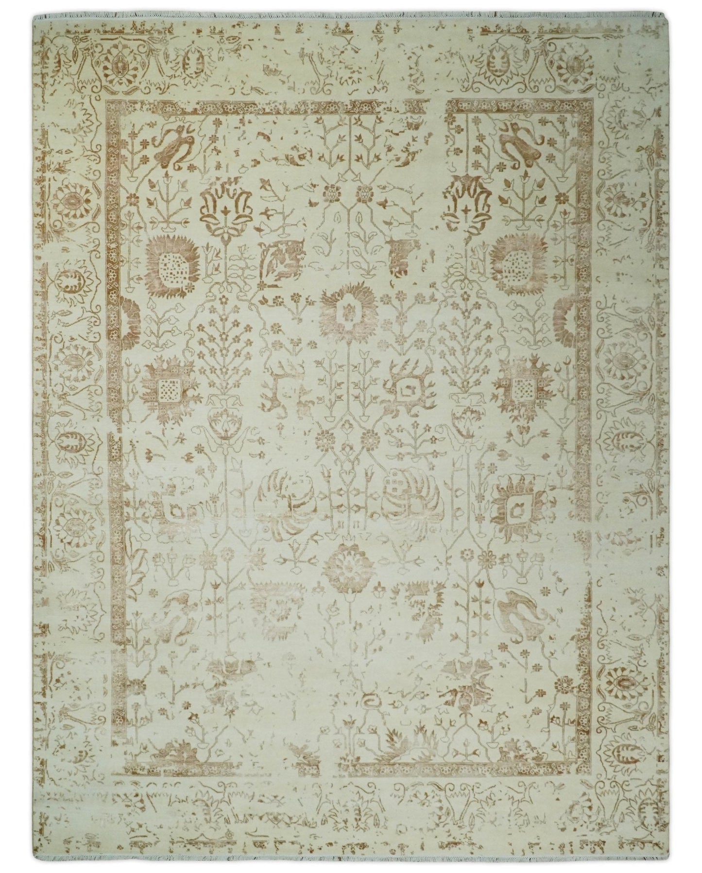 Alfombra antigua de lana y seda, estilo persa tradicional, beige y marrón, fina, anudada a mano, de 23 x 30 cm | AGR46