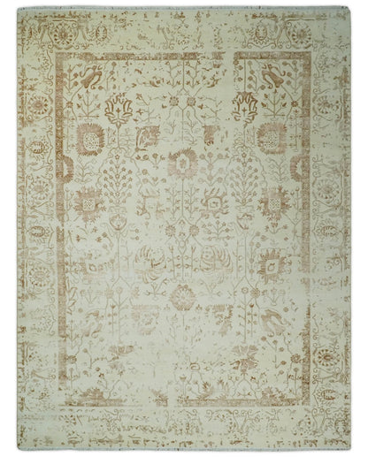 Alfombra antigua de lana y seda, estilo persa tradicional, beige y marrón, fina, anudada a mano, de 23 x 30 cm | AGR46