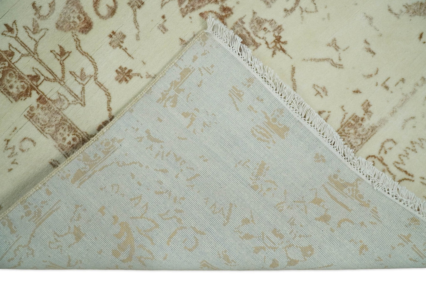 Alfombra antigua de lana y seda, estilo persa tradicional, beige y marrón, fina, anudada a mano, de 23 x 30 cm | AGR46