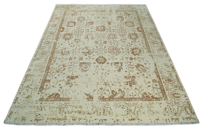 Alfombra antigua de lana y seda, estilo persa tradicional, beige y marrón, fina, anudada a mano, de 23 x 30 cm | AGR46