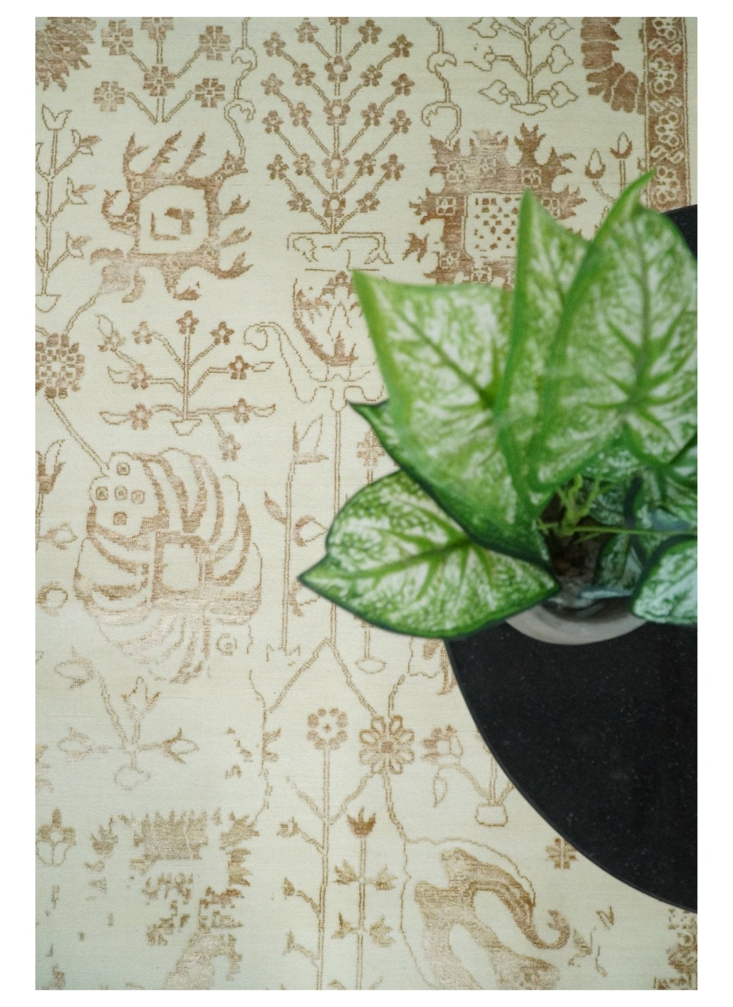 Alfombra antigua de lana y seda, estilo persa tradicional, beige y marrón, fina, anudada a mano, de 23 x 30 cm | AGR46