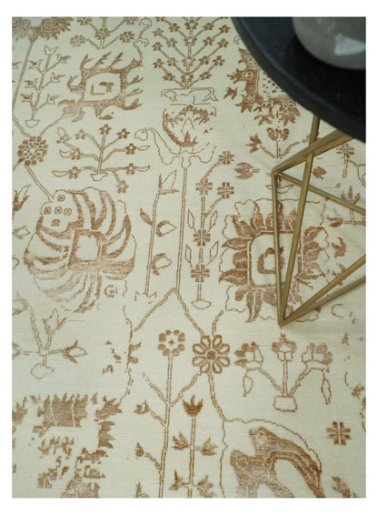 Alfombra antigua de lana y seda, estilo persa tradicional, beige y marrón, fina, anudada a mano, de 23 x 30 cm | AGR46